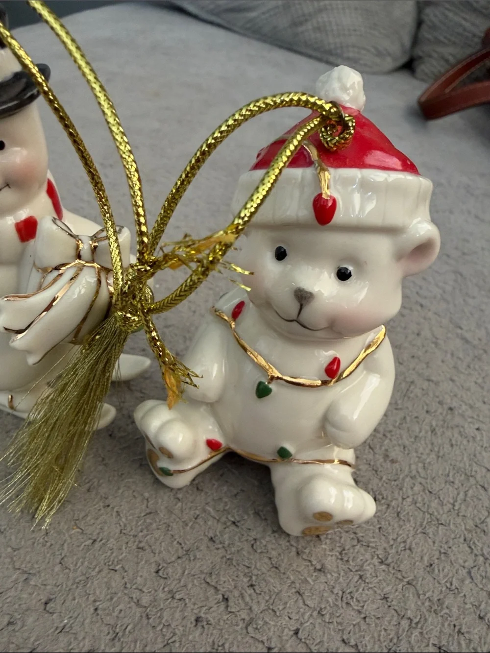 Lenox White Ceramic Christmas Ornament Set with Red & Green Accents